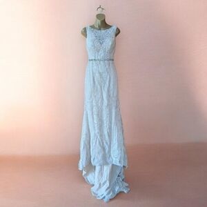 Melissa Sweet Ivory Lace Wedding Dress Size 2 Beaded Waist Boho Bridal Gown